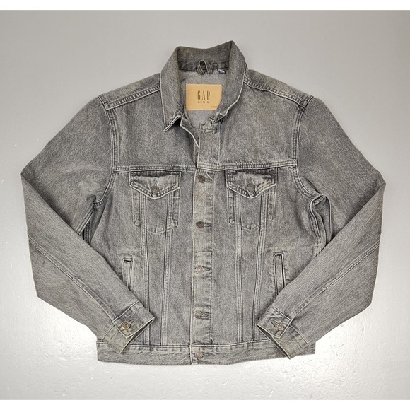 Gap Denim Jacket Mens Large. Y2K Black Gray Trucker Jean‎ Preppy Casual - Picture 1 of 9